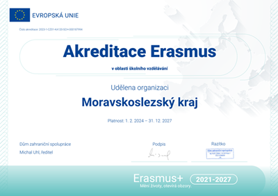 Akreditace Moravskoslezského kraje jako koordinátora konsorcia v oblasti školního vzdělávání v rámci programu ERASMUS+